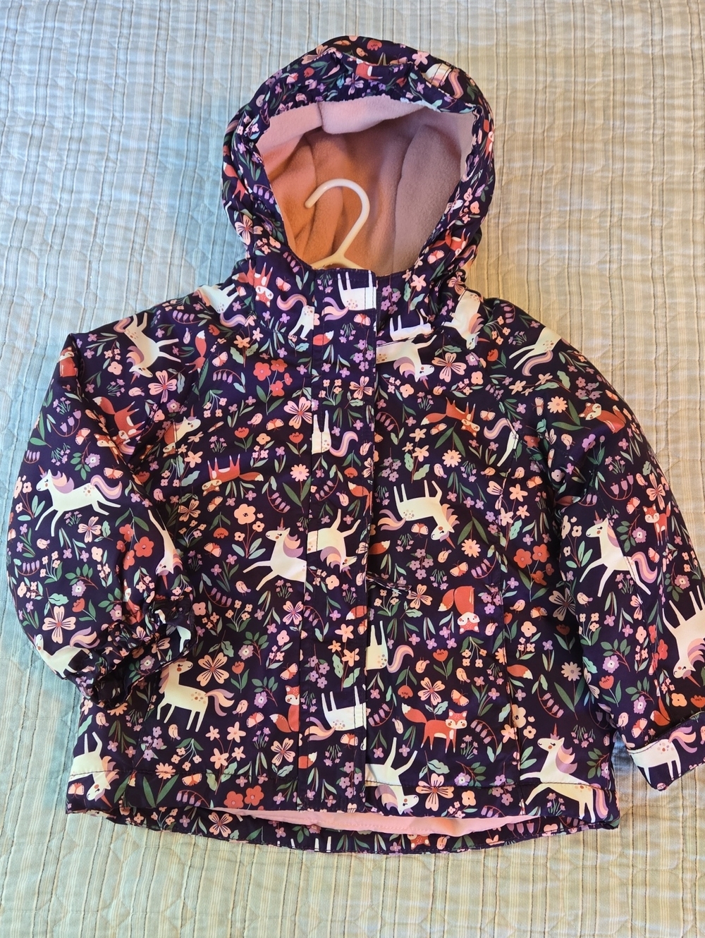 The Children's Place Purple Unicorn & Floral Hooded Puffer Jacket